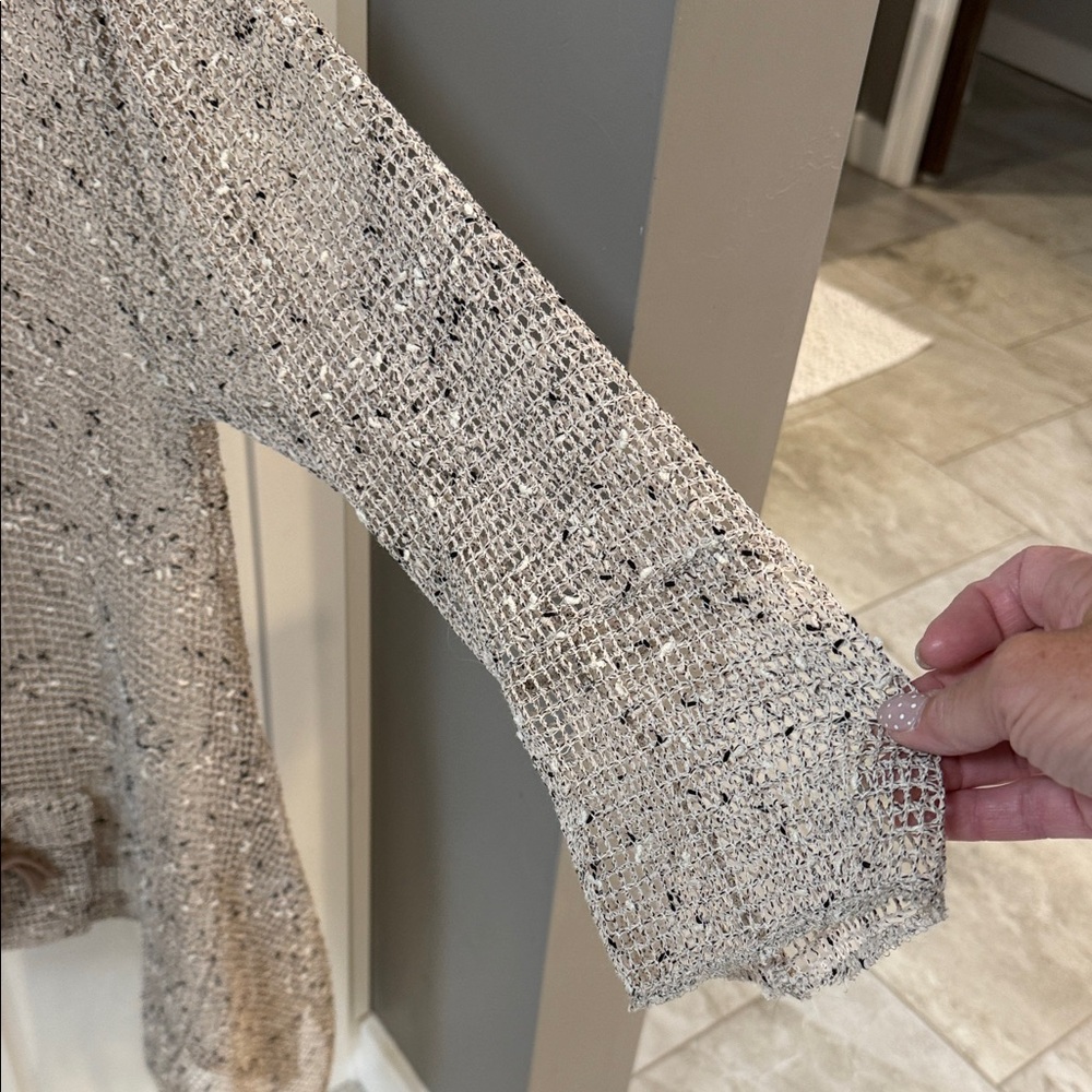 Neutral Open-Knit Fringe Sweater with Bow Accent - Picture 3 of 5
